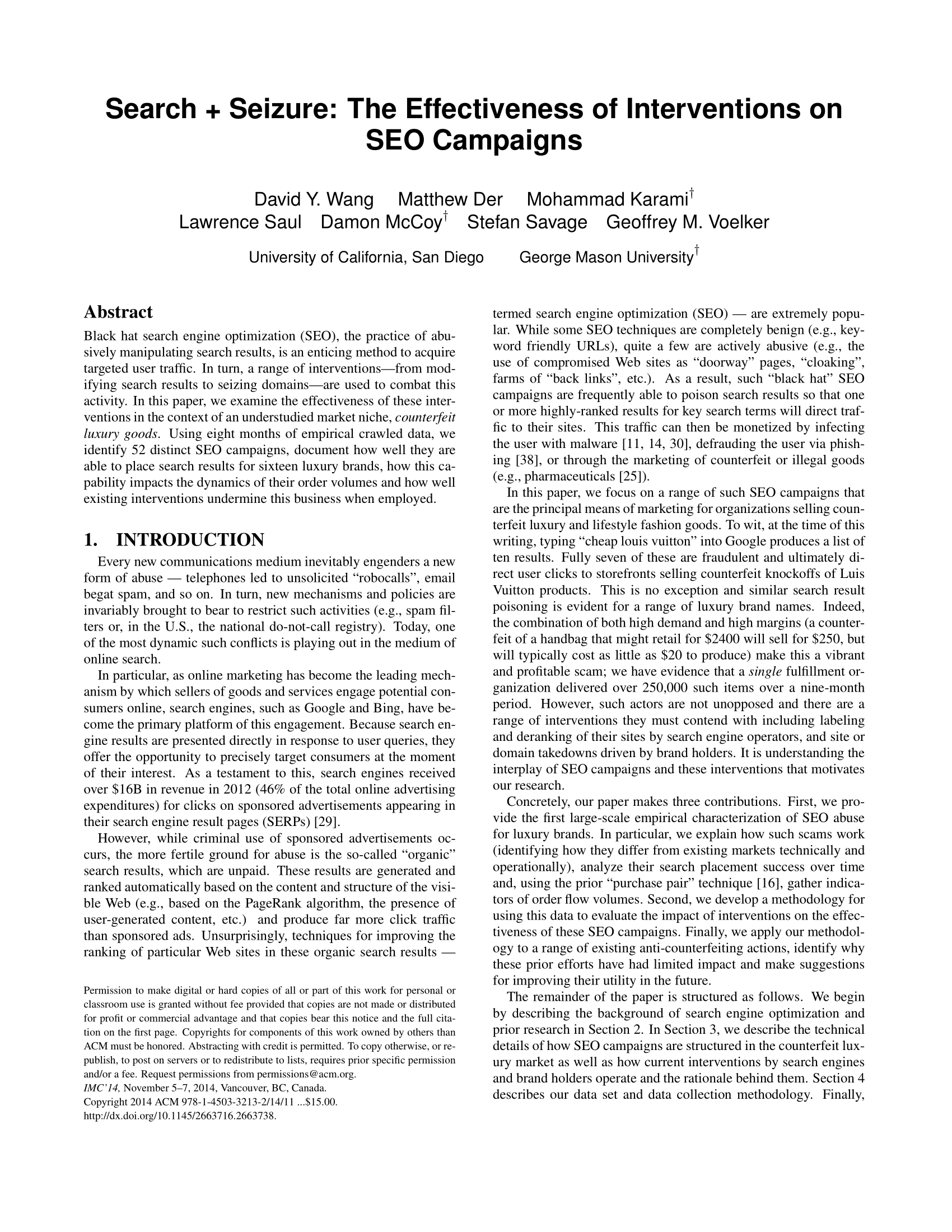 Search + Seizure: The Effectiveness of Interventions on SEO Campaigns